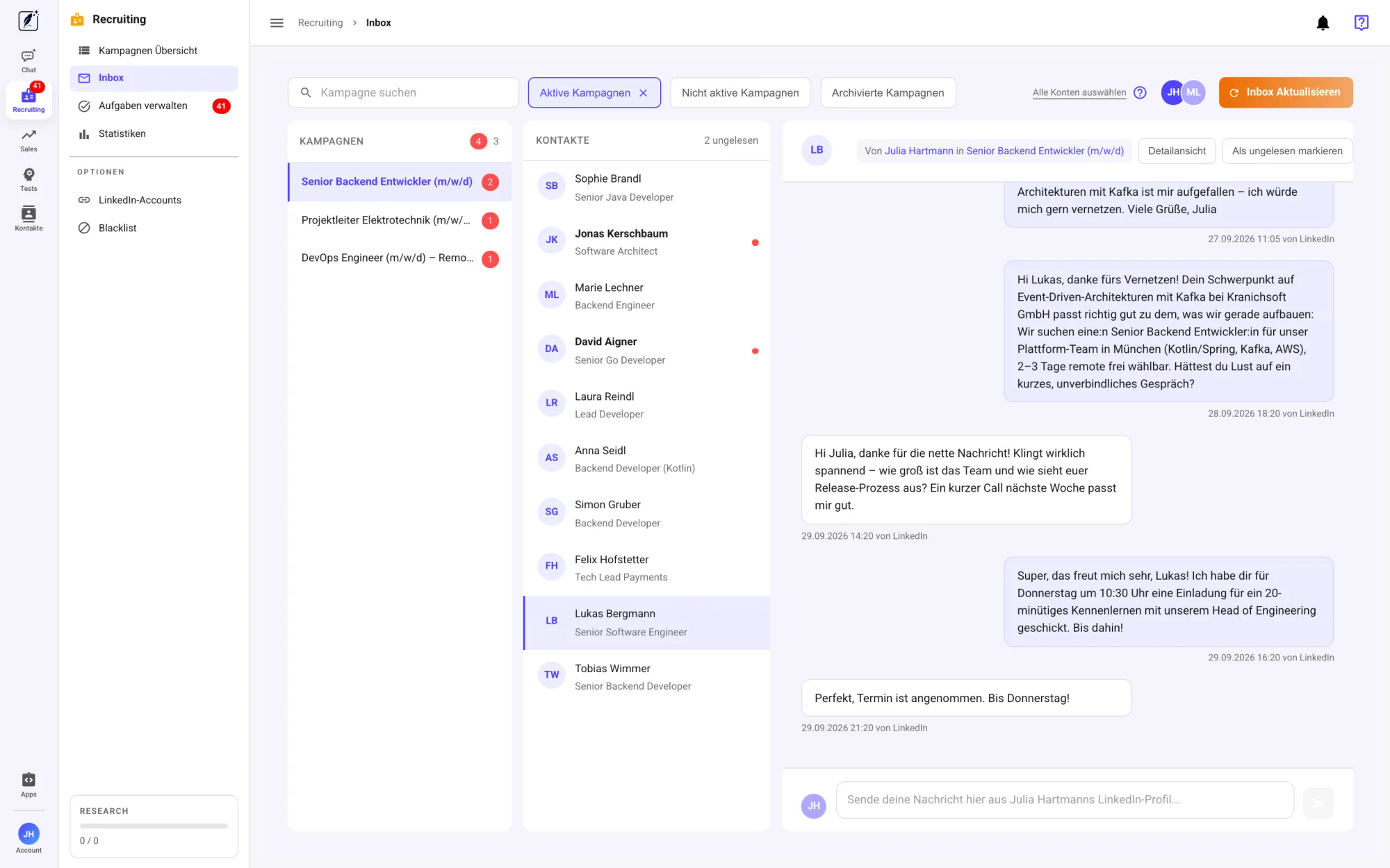 Secret AI Agent: Inbox mit individuell geführtem Gespräch bis zum vereinbarten Termin